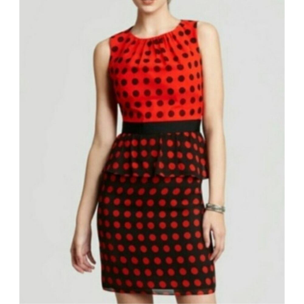 Trina Turk Dress Womens Small Medium Ladybug 100% Silk Black Red Polka Dot Party